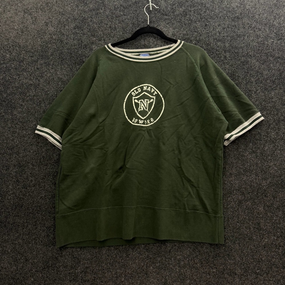 Vintage 90s Old Navy Rowing Short Sleeve Sweatshirt Mens XL Green Raglan Ringer